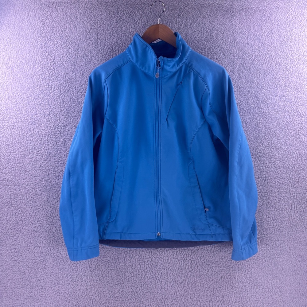 LL Bean Womens Blue Softshell Fleece Lined Full Zip Jacket Size L VN06303